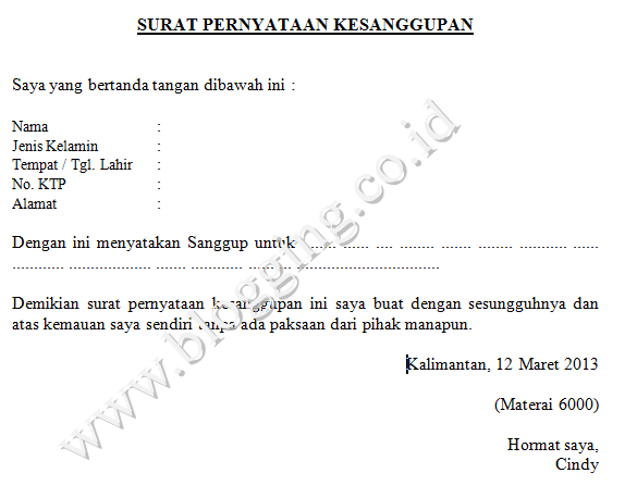 Contoh Surat Pernyataan Umum